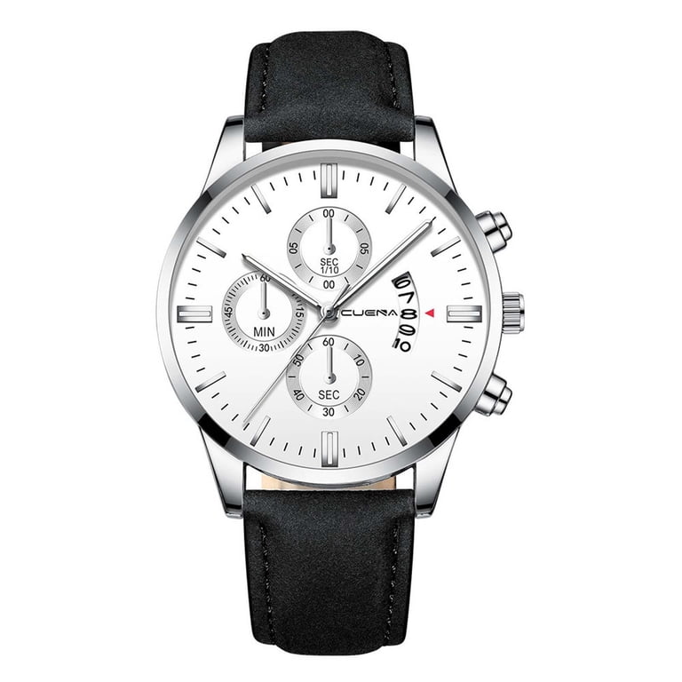 Leather Strap Analog Quartz Watch with Stainless Steel Case BERNY Silver Watch for Men, Ultra-Thin Minimalist Leather  main image 2