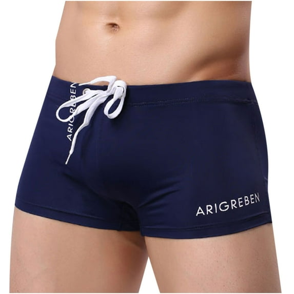 Ausyst Mens Swim Trunks Solid Color Drawstring Hot Spring-embarrassment Quick Quick-drying Swim Shorts Clearance