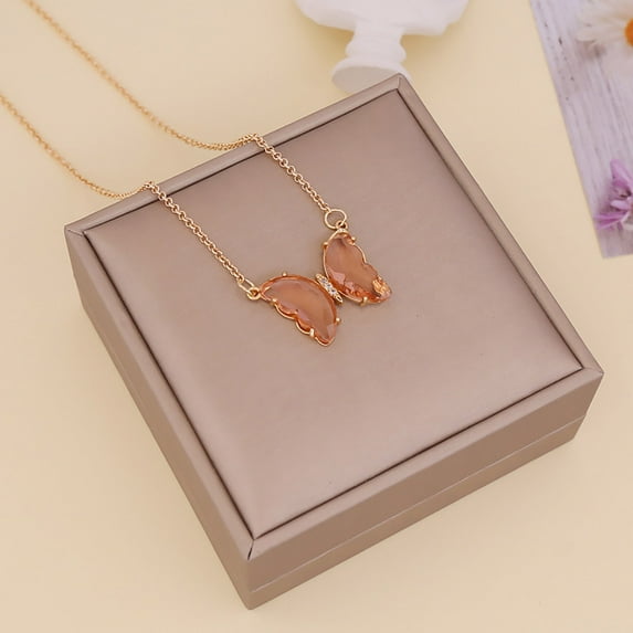 Ausyst Necklaces for Women Ladies Fashion Multicolor Butterfly Necklace Crystal Clavicle Chain Pendant Jewelry for Women on Sale Clearance