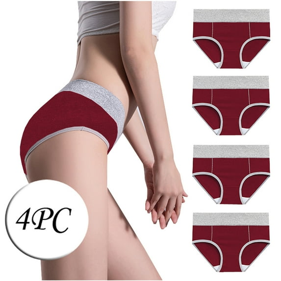 Ausyst Panties for Women 4PC Women Solid Color Patchwork Briefs Panties Underwear Bikini Underpants Clearance