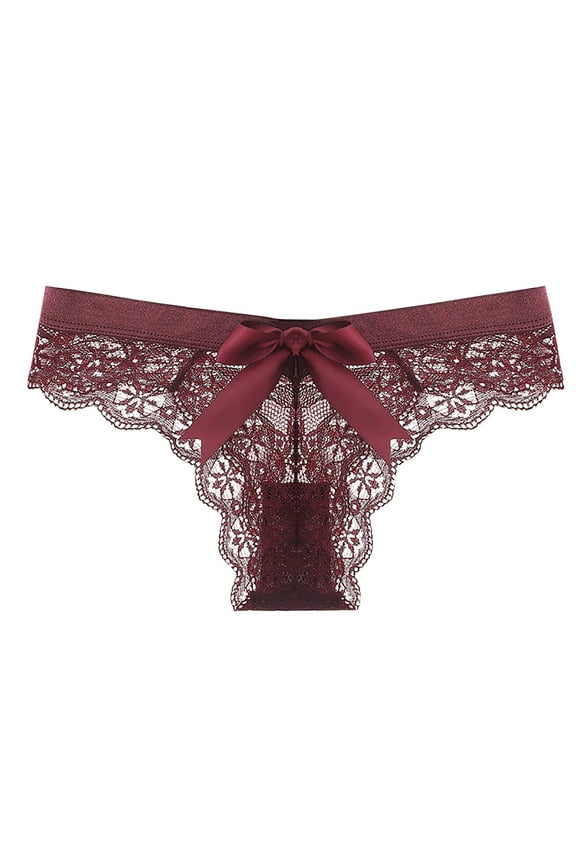 Panties for Women Women's Fashion Sexy Lace Flower Transparent Gauze Bow Low Waist G-string Pants Panties Thong Clearance