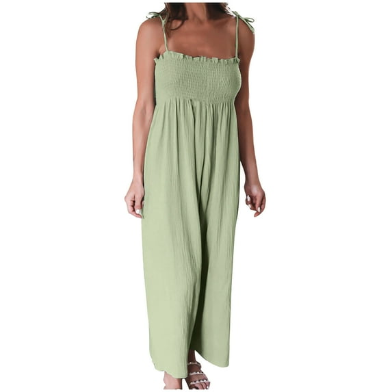 Ausyst Plus Size Jumpsuits for Women High Waist Casual Solid Color Suspender Sleeveless Pleated Jumpsuit Summer Baggy Rompers Clearance