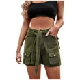 thumbnail image 1 of Ausyst Shorts for Women Summer Clearance Casual Solid Pocket Button Spring Summer Shorts, 1 of 5