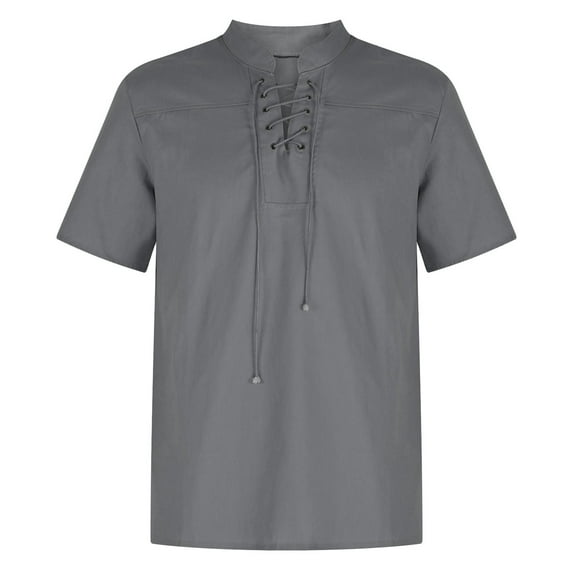 Ausyst Summer Shirts For Men Fashion Tops Retro Solid Color Loose Casual Short Sleeve Shirt Clearance