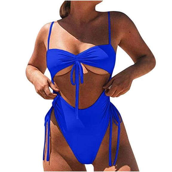 Ausyst Swimsuit Women Fashion Casual Solid Color and Printing Waist Slim Binding Hollow Out Bikinis Sets, Summer Clearance!