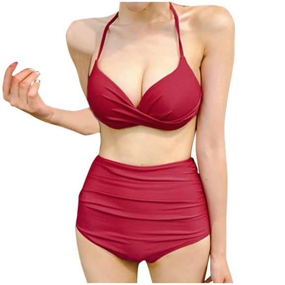 Ausyst Swimsuit Women Lady Sexy Women Solid Push-Up Padded Bra Beach Bikini Set Swimwear Bathing Suits Summer Clearance