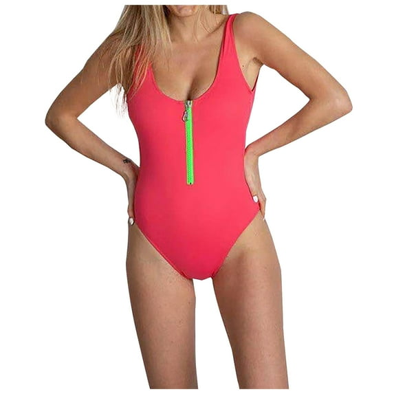 Ausyst Swimsuit Women Sexy One-Piece Zipper Solid Swimwear Swimsuit Bikini Swimming Beachwear, Summer Clearance!