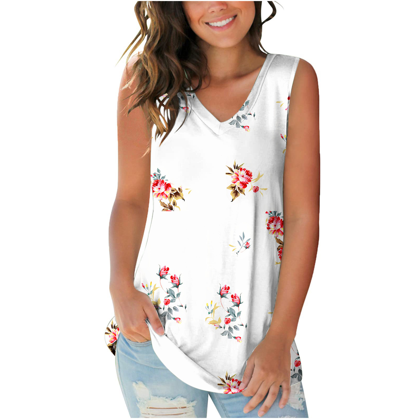 Ausyst Tank Top for Women Fashion Solid Color Vneck Comfortable Loose