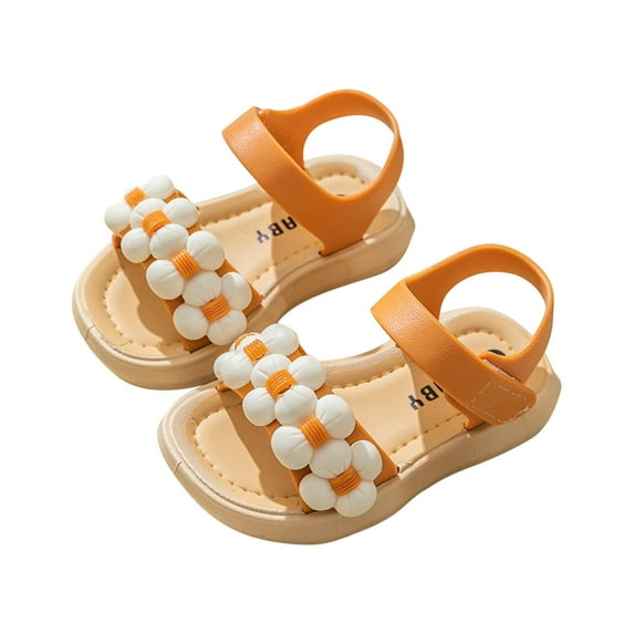 Ausyst Toddler Sandals Toddler Shoes Baby Girls Cute Fashion Solid Color Flowers Non-slip Soft Sole Beach Sandals Summer Sandals Clearance