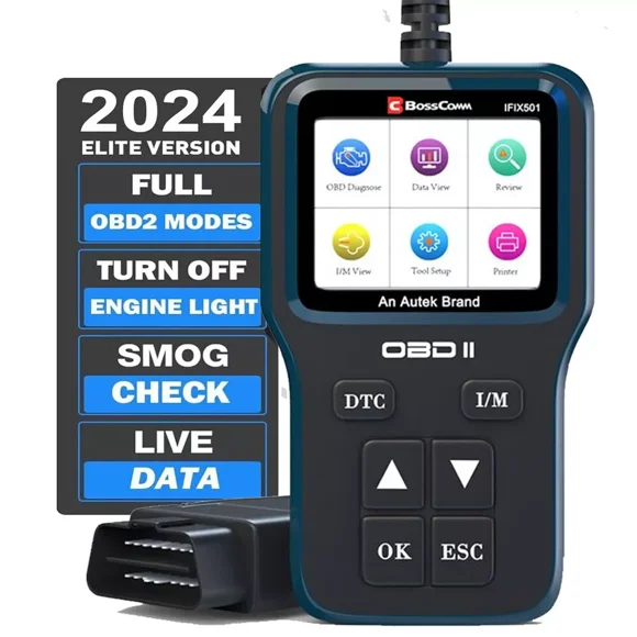 Autek Bosscomm IFIX501 OBD2 Scanner Engine Code Reader Automotive Scanner OBD Car Diagnostic Tool Turn off the MIL Read Clear Code for 12V OBD2 Cars