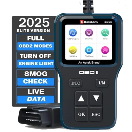 Autek Bosscomm IFIX501 OBD2 Scanner Engine Code Reader Automotive Scanner OBD Car Diagnostic Tool Turn off the MIL Read Clear Code for 12V OBD2 Cars