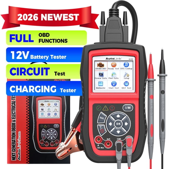 Autel AL539B OBD2 Scanner 3-in-1 Battery Tester Avometer Full OBDII Diagnosis and Circuit Starting & Charging Systems Test for 12 Volts Batteries
