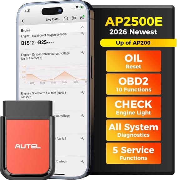 Autel AP2500E OBD2 Scanner Bluetooth  Code Reader All-System Diagnoses Code Read/Clear, Check Engine Light, CAN FD, 5 Hot Resets for Android/iOS