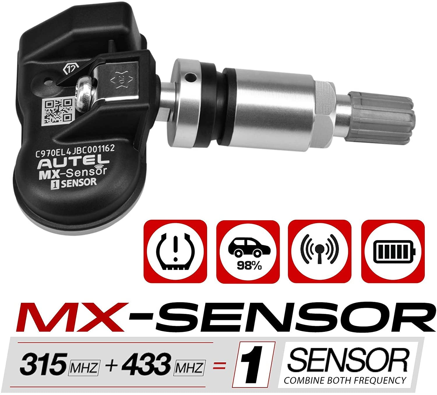 Autel MX-Sensor 2 In 1 (315MHz + 433MHz) Clamp-In OE-Level Programmable Sensor for Tire Pressure Monitoring System (TPMS) 100% Cloneable Fits 98% Mainstream Vehicles