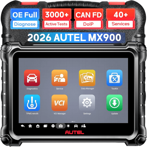 Autel MX900 bidirectional scanner with Android 11, CAN-FD/DoIP, 3000+ active tests, 40+ services, and FCA SGW