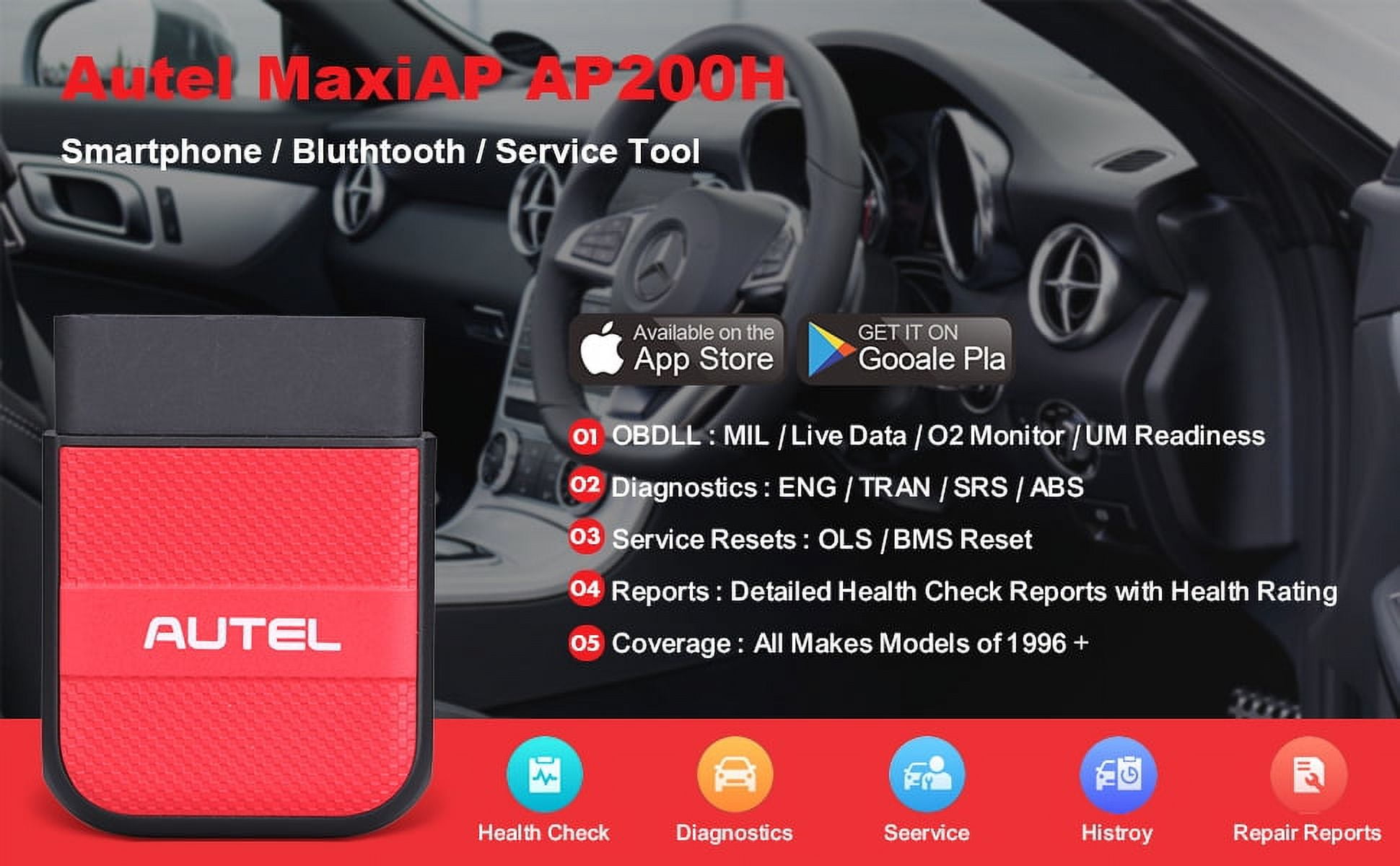 Autel MaxiAP AP200H Auto Bluetooth OBDII Scanner with Health Snapshot 4 ...