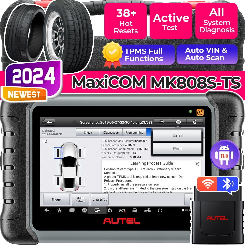 Autel MaxiCOM MK808S-TS Car Diagnostic Scan Tool Bi-directional OBD2  Scanner TPMS Programming/Relearn Tool 28 Service FCA AutoAuth Upgrade of MK808BT  PRO MK808S 