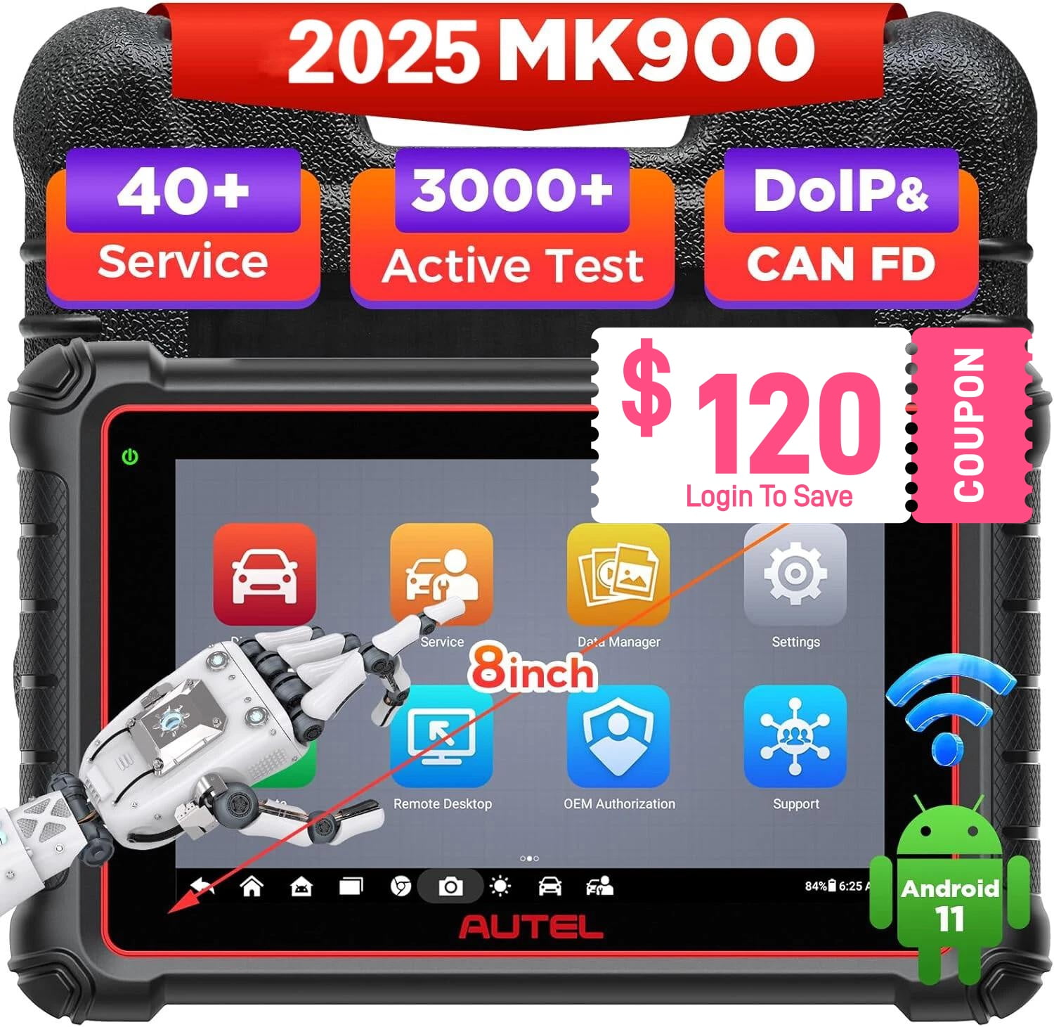 Autel MaxiCOM MK900 OBD2 Scanner: 40+ Service as as MK900-BT, CAN-FD&DOIP,All System Diagnose,Updated of MK808S/MX900