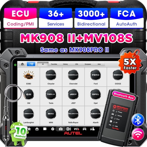 Autel MaxiCOM MK908 II 10.1" Scanner, 38+ Service, 3000+ Bidirectional Scan Tool, OE ECU C0ding, Auto Scan 2.0, All System Diagnostics