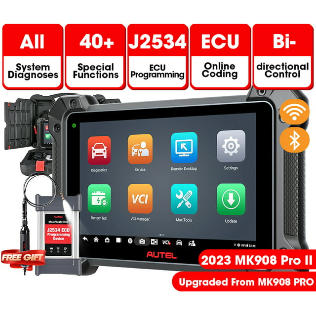 Autel MaxiCOM MK908P II Car Diagnostic Scan Tool Bi-Directional Control with J2534 ECU Programming Online Coding,36+ Services with Free MV105 (Upgraded of MS908S Pro, MS Elite)
