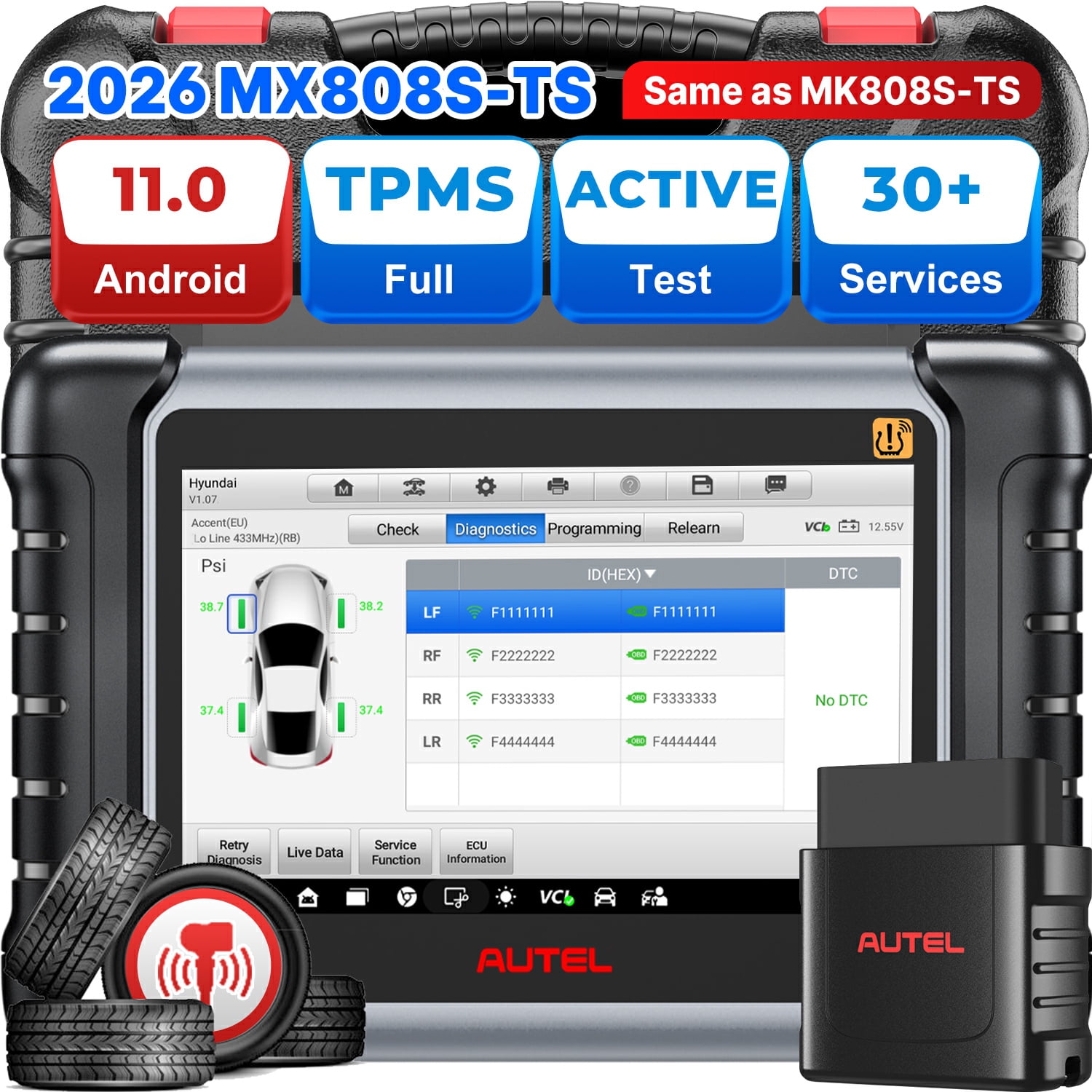 Autel Maxicheck MX808S-TS Scanner:  Same as MK808S-TS MK808Z-TS, Top TPMS Pro-gramming Tool, 3000+ Active Test, 28+ Service, 11 OS, FCA