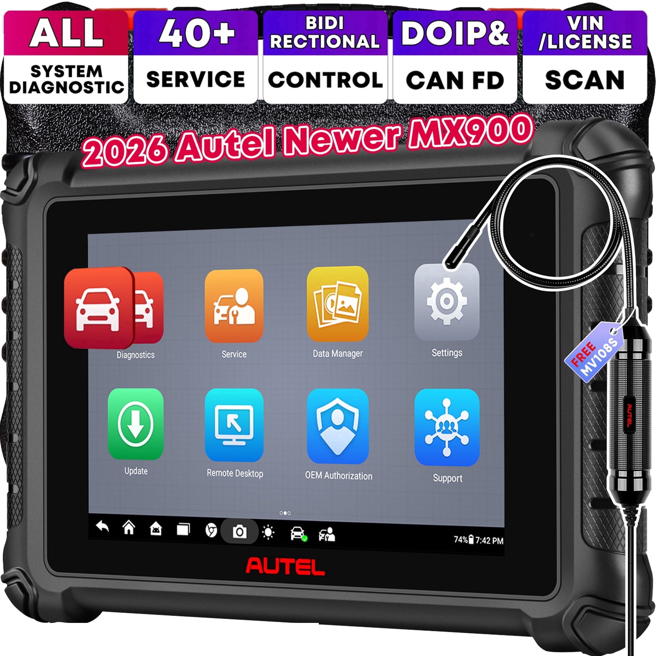 Autel MaxiCheck MX900 Scanner, 2026 V2.0 Bidirectional Diagnostic Scan Tool, CAN FD & DoIP, 3000+ Active Tests 40+ Services as MP900, All Systems, FCA, 11O