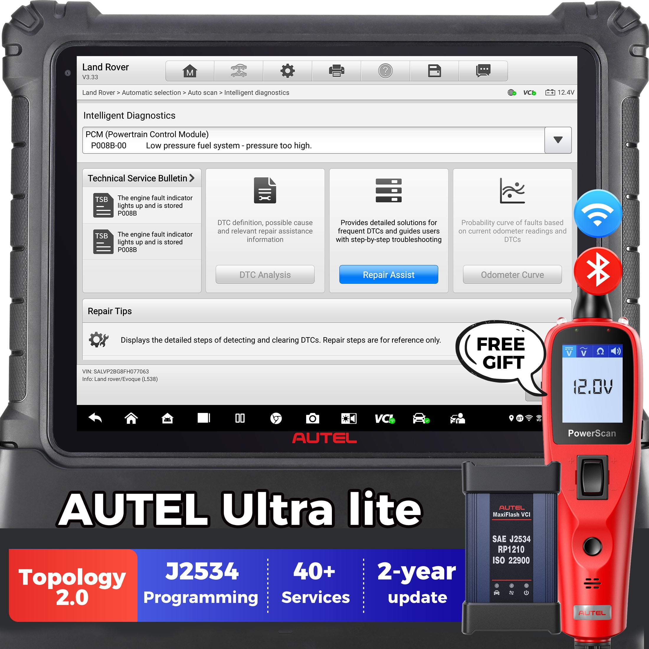 Autel MaxiCom Ultra Lite Scanner w/ Free PS100:Topology Mapping, Motor TruSpeed Repair, E'CU Pr0gramming, 40 Service,Same as MaxiSys MSUltra,2-Yr Free Updates