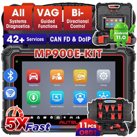 Autel MaxiPRO MP900E KIT Car Diagnostic Scan Tool, Bi-Directional All Systems Scan with 11 Non-OBDII Adapter Kit 40+ Services, FCA SGW