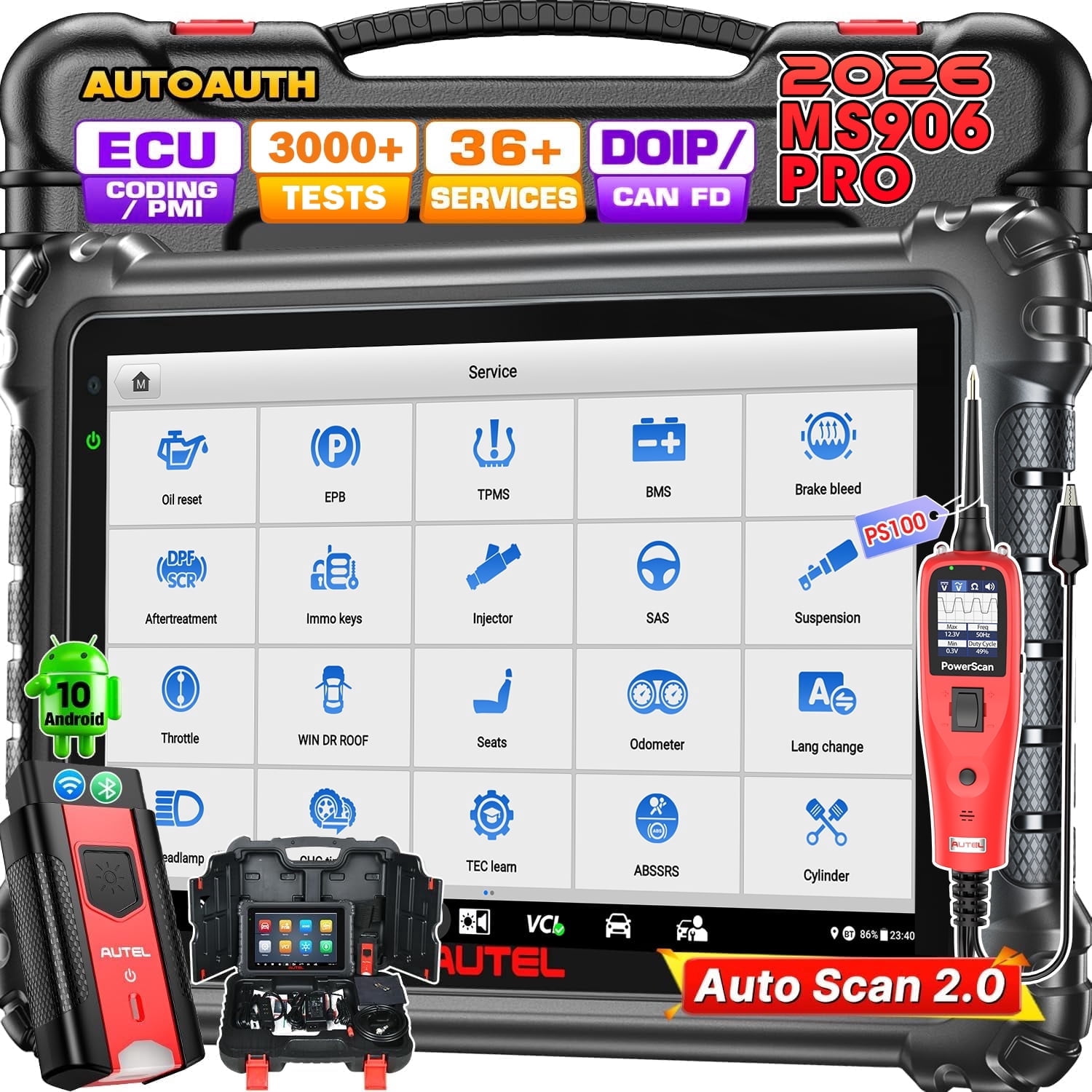 Autel MaxiSYS MS906 PRO Scanner: V2.0 Same as MS906MAX Up of MS906BT MP900BT MS908S, CAN FD DoIP, 36+ Resets, Bidirectional 3K+ Tests, Full Diagnostic, Auto Scan 2.0, FCA