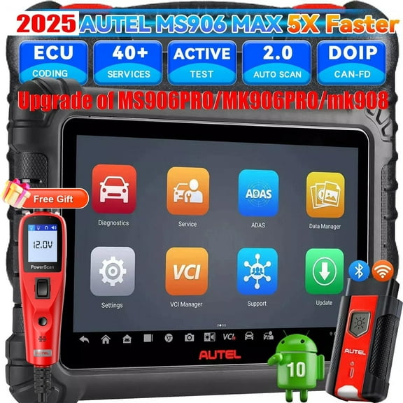 Autel MaxiSys MS906 MAX Scanner w/Free PS100,10.1" Up of MS906 PRO/ MK908 II/MP900BT, Advanced ECU Coding, Bi-Directional Scan Tool, CAN FD&DoIP VAG Guided