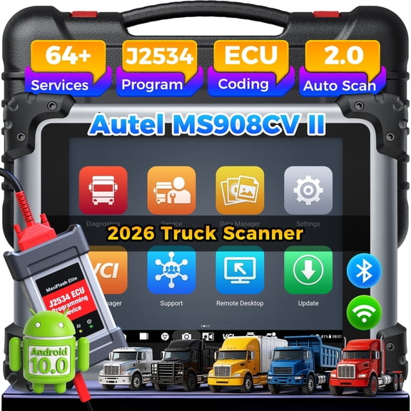 Autel MaxiSys MS908CV II Heavy Duty CV Scanner, J2534 Programmer, 64+ Resets, for 150+ Engines Class 1-9, OE-Level C0ding, Bidirectional 3000+ Tests