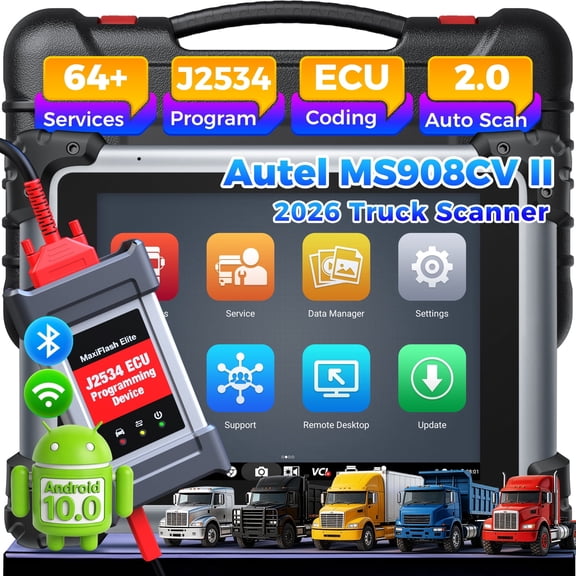 Autel MaxiSys MS908CV II Heavy Duty Truck Bluetooth Diesel Diagnostic Scan Tool J2534, Active Test, 64 Service