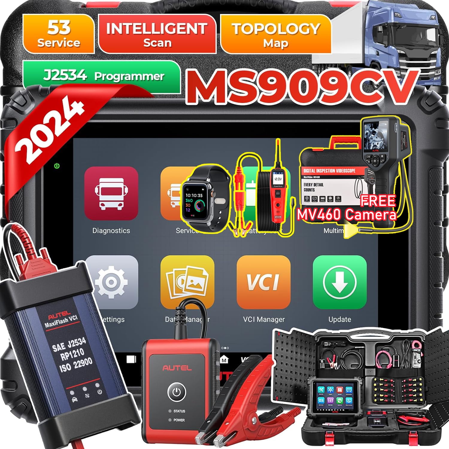 Autel MaxiSys MS909CV 2024 Diagnostic Scanner for Semi Commercial