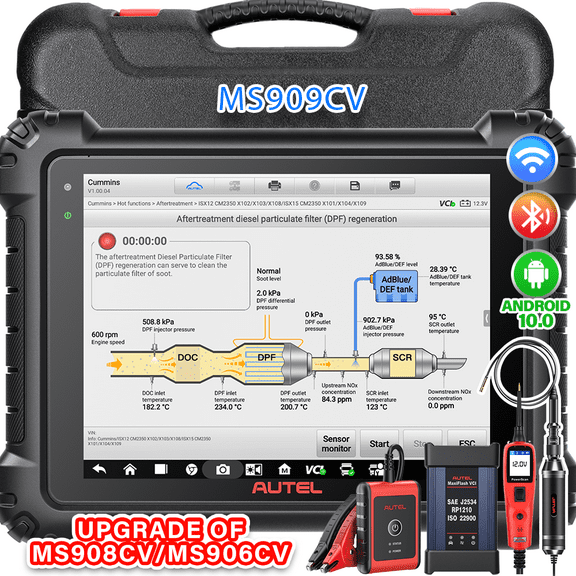Autel MaxiSys MS909CV Heavy Duty Truck Semi Truck Bus Diagnostic Scanner Tool with Intelligent Diagnosis, Topology, J2534 ECU Coding, Bi-Directional, 48 Reset Services