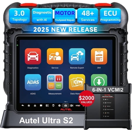 Autel MaxiSys Ultra S2 Scanner, 2025 Top Intelligen Scan Diagnostic with AI, 6-in-1 VCMI2, Up of MSUltra, Topology 3.0, Multi-Point DVI, Motor Truspeed Repair, EV Test, 48+ Service, ECU program