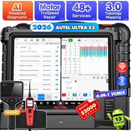 Autel MaxiSys Ultra S2 Scanner With Free PS100 & MV480, Intelligen Scan Diagnostic with AI,Up of MSUltra/ MS919,48+ Service