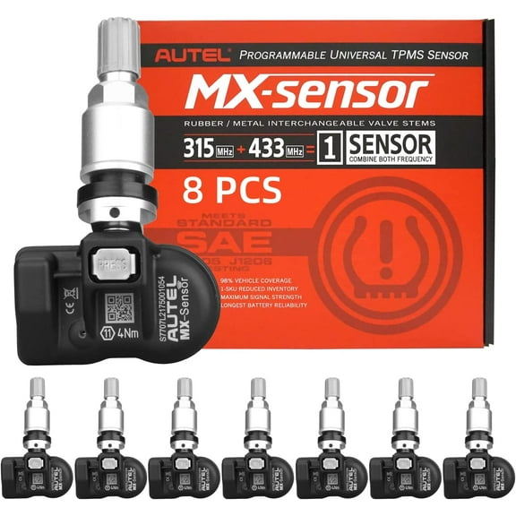 Autel MaxiTPMS MX Sensor 8pcs Dual Frequency 315/433MHz Metal Stem TPMS Sensor Universal Tire Sensor Programmed by TS401 TS408 TS501 TS508 TS601 TS608 MK808TS MX808TS MS906TS ITS600