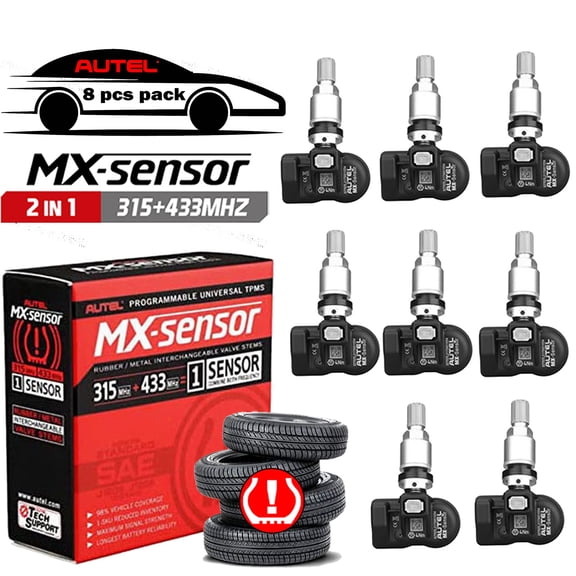 Autel MaxiTPMS MX Sensor 8pcs Tire Sensor With OBD Scanner Dual Frequency 315MHz&433MHz for Universal TPMS Sensor Metal Stem Programmable by TS508 TS408 TS508WF TS608 MS906TS ITS600 MS906PRO-TS