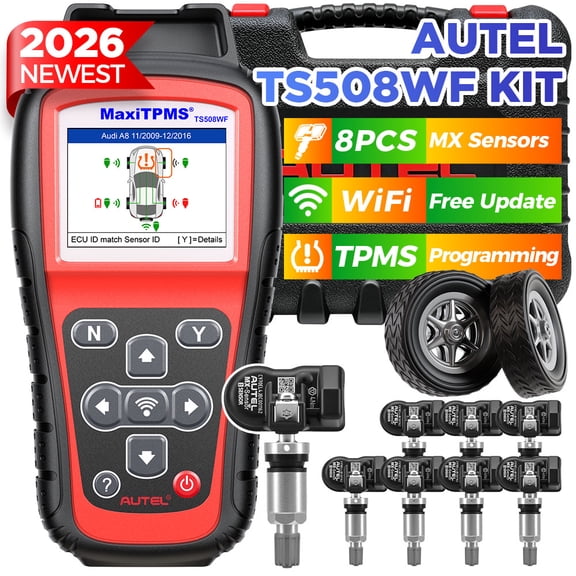 Autel MaxiTPMS TS508WF KIT TPMS Relearn, Activate, Diagnostics Tool with 8PCS 315+433Mhz Metal MX-Sensors Newest WiFi Ver. of TS508/TS508K//TS501/TS408