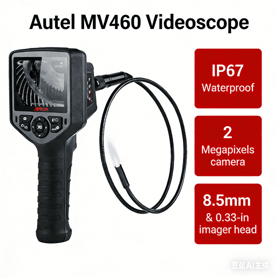 Autel MaxiVideo MV460 Digital Inspection Camera Video Scope Videoscope Endoscope 1920 * 1080 70° Field 7X Zoom LED Header Waterproof Cable Image Capture Video Recording Better MV108 MV105 MV160 MV400
