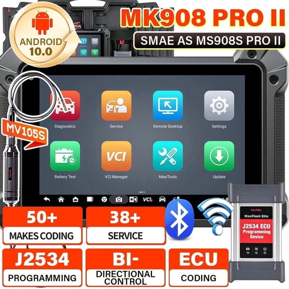 Autel Maxicom MK908 Pro II Scanner 2025, Same As Maxisys MS908S PRO II w/ J2534 Programming ECU Coding, AutoScan 2.0, Bi-Directional, 38+ Services