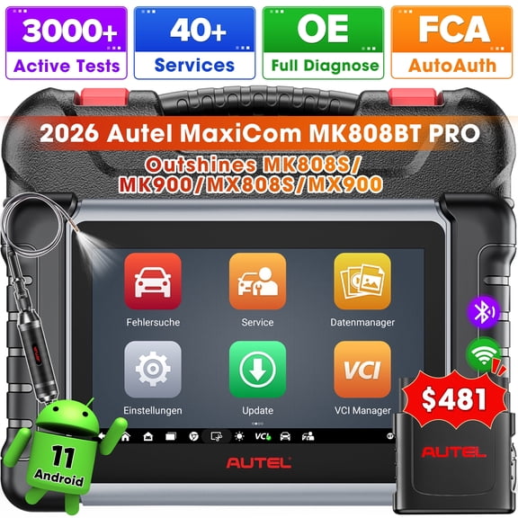 Autel Scanner MaxiCOM MK808BT PRO, 2025 2.0 Full Bidirectional Diagnostic Tool as MK808K-BT MK900 MX900 MK900BT, Pro 3000+ Test, 28+ Service, All System, Brake Bleed