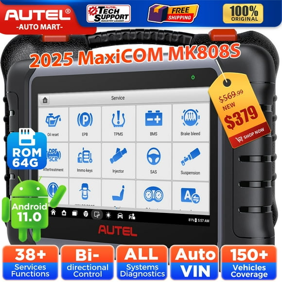 Autel obd2 Scanner MaxiCOM MK808S,28+ Service, Active Test, All System Diagnose, Injector Coding, FCA Autoauth ,Same as MK808BT Pro MX808S MX900