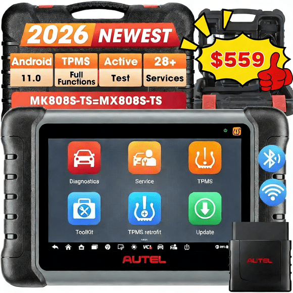 Autel Scanner MaxiCOM MK808S-TS Car Diagnostic Scan Tool Bi-directional OBD2 Scanner TPMS /Relearn Tool 28 Service FCA AutoAuth Upgrade of MK808BT PRO MK808S