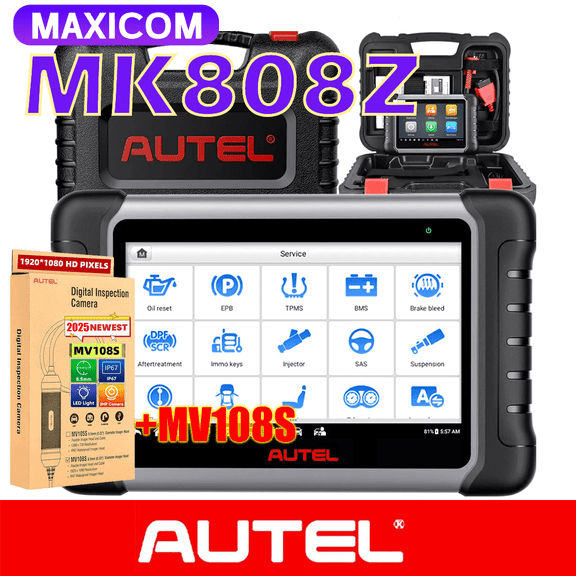 Autel Scanner MaxiCOM MK808Z, 2025 Bidirectional Scan Tool Same As MK808S MK808BT MX808S, 28+ Service, Active Test, All System Diagnose, Injector Coding, FCA Autoauth, Alternative of MK900 MX900