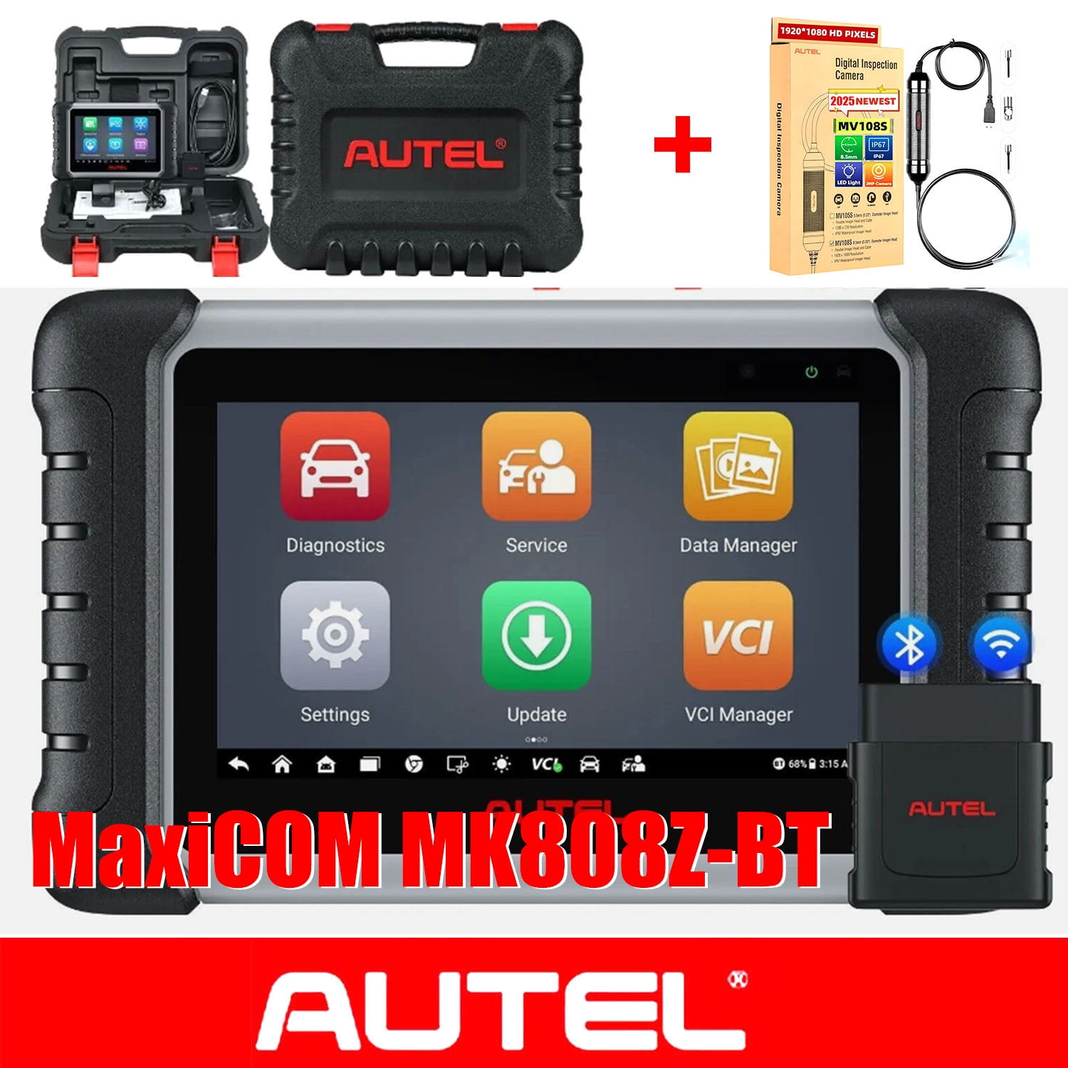 Autel Scanner MaxiCOM MK808Z-BT Bidirectional Car Diagnostic Scanner All System Scan Active Test, 28+ Service , FCA SGW Cars, OS11 Updated of MK808BT MK808S MX808S
