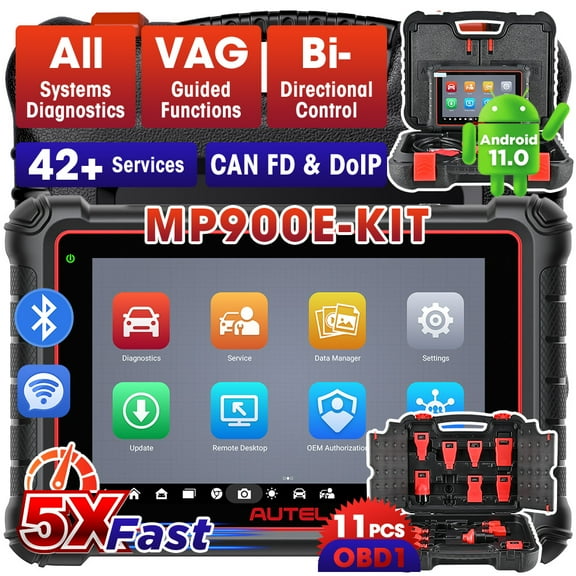 Autel MaxiPRO MP900E KIT Car Diagnostic Scan Tool Bi-Directional All Systems Scan with 11 Non-OBDII Adapter Kit 40+ Services, CAN-FD DoIP,  FCA SGW