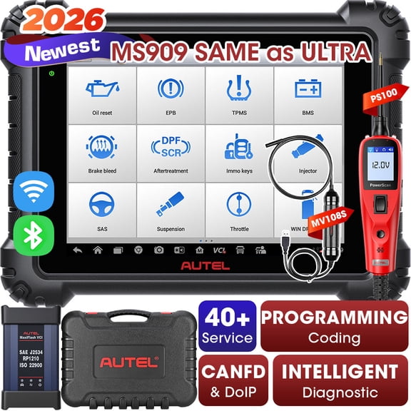 Autel Scanner MaxiSys MS909 Top Intelligent Diagnostic Scan Tool Topology 2.0, 40+ Service, Active Tests 2 Year Free Update Same as MS Ultra MS919