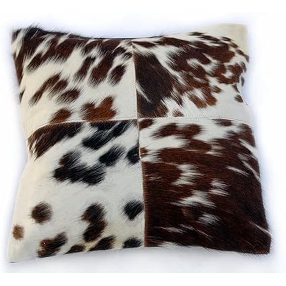 Authentic 15 x 15 Inch Cowhide Cushion Covers – Multi-Coloured Patchwork Design Using 100% Natural Cowhide Skin – Reversible with Soft Brown Velvet Back – Durable and Stylish for Cozy Home Interiors