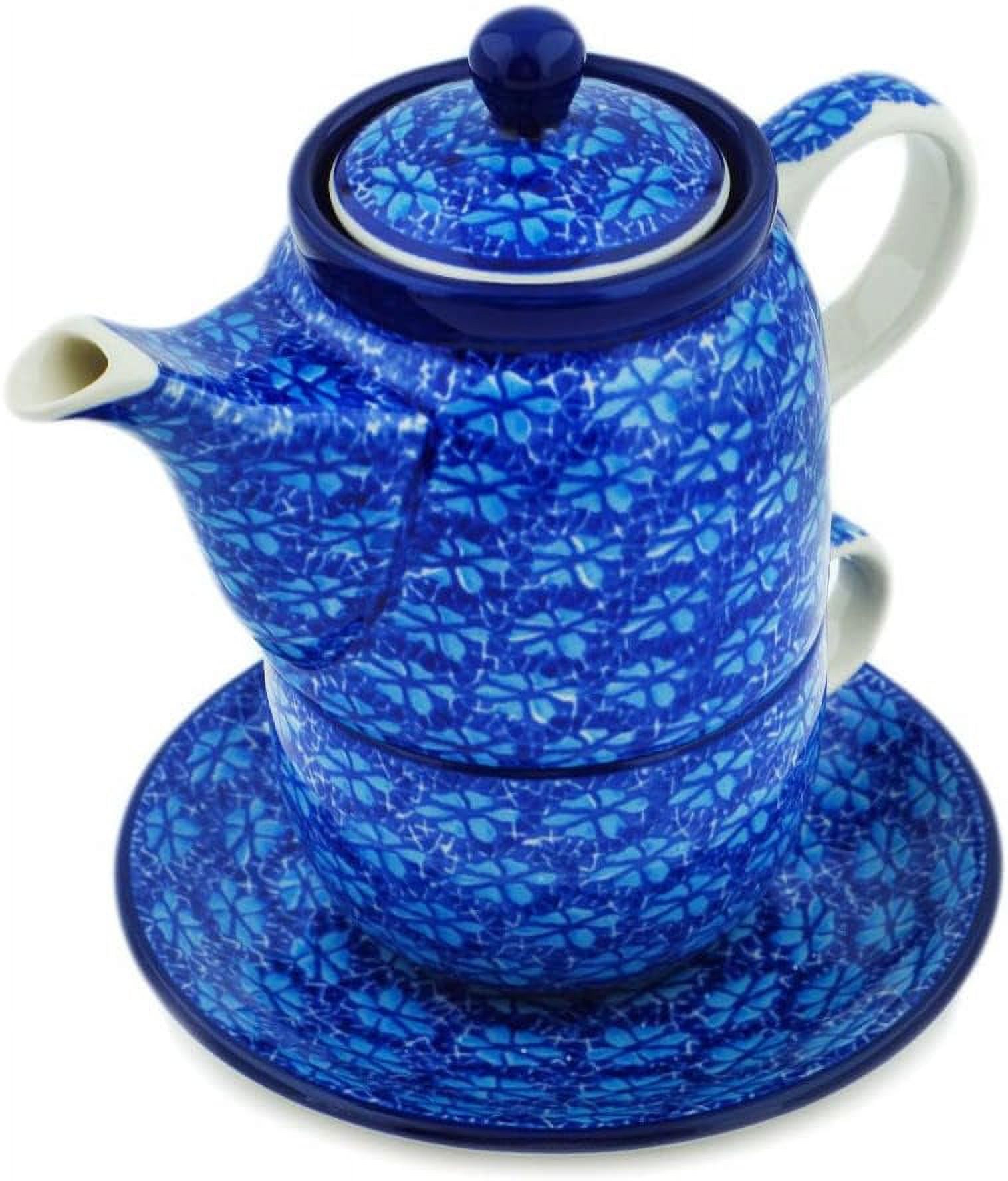 Authentic   16 oz Tea Set for One made by Ceramika Artystyczna (Deep Into The Blue Sea Theme) + Certificate of Authenticity